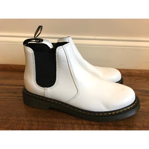 Dr. Martens Shoes - Dr. Martens White Leather Slip On Side Zip 2976 Chelsea Ankle Boot Womens 7